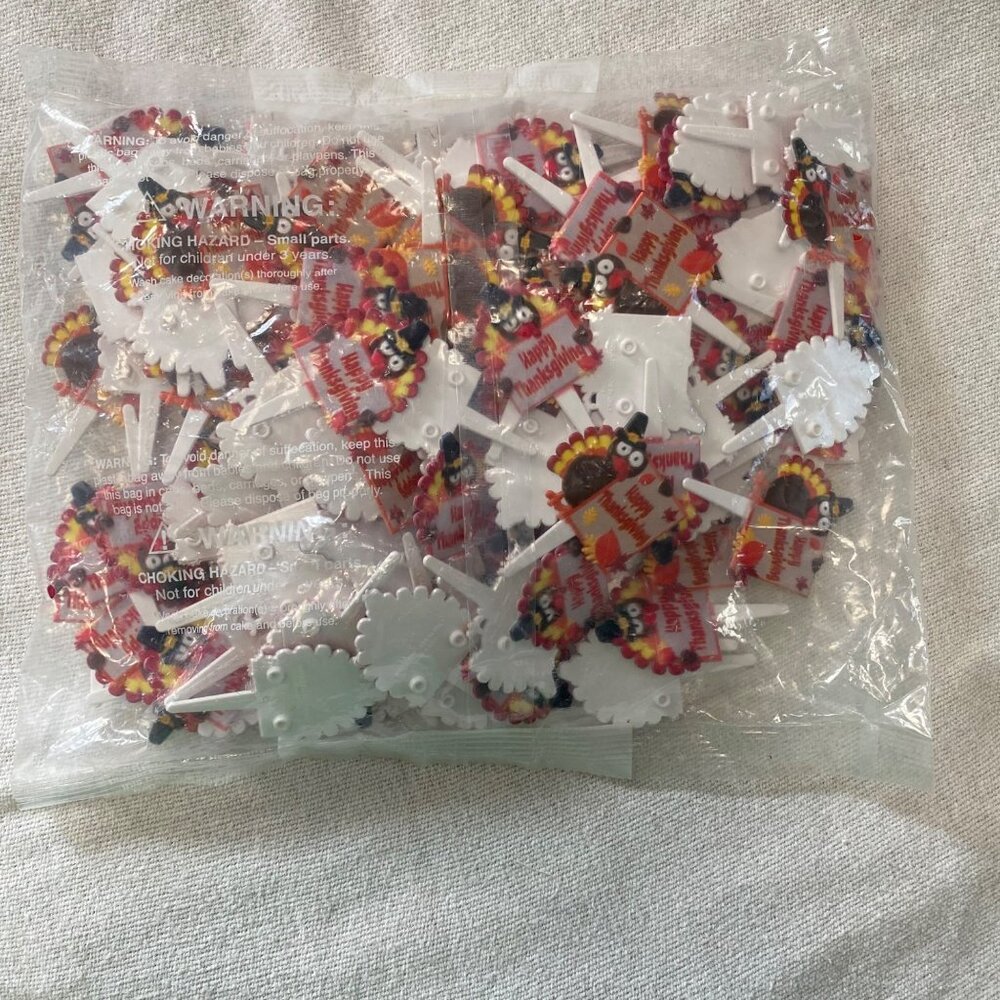 DecoPac Happy Thanksgiving Turkeys Cake Cupcake Toppers Picks Bag of 144